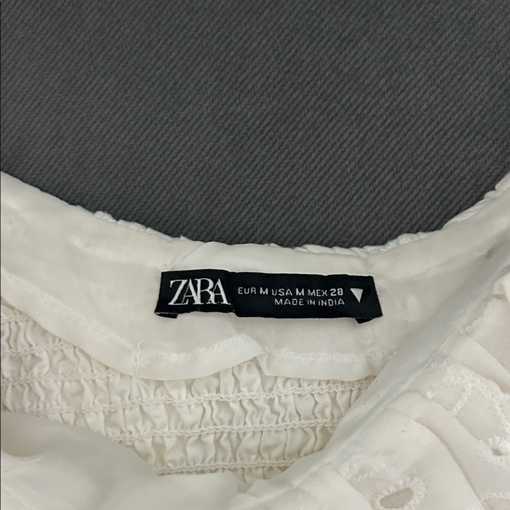 Zara White Embroidered Ruffle Crop Top - Picture 2 of 3